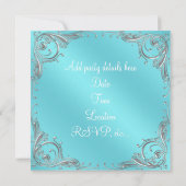 Zilveren Teal Blauwe Vrouwengeboortepartij Kaart (Achterkant)