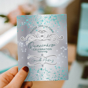 Zilveren Teal Gejewelde Tiara Quinceañera Briefkaart