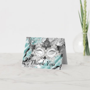 Zilveren Teal Glans Masker Maskerade Dank Je Bedankkaart