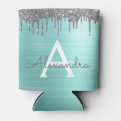 Zilveren Teal Glitter Geborsteld Metaal Monogram N Blikjeskoeler (Voorkant)