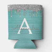 Zilveren Teal Glitter Geborsteld Metaal Monogram N Blikjeskoeler (Achterkant)