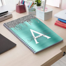 Zilveren Teal Glitter Geborsteld Metaal Monogram N