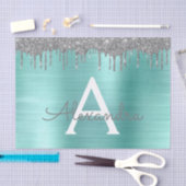 Zilveren Teal Glitter Geborsteld Metaal Monogram N Tissuepapier (Craft)