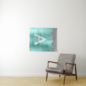 Zilveren Teal Glitter Geborsteld Metaal Monogram N Wandkleed (In Situ (horizontaal))