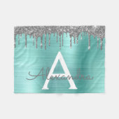 Zilveren Teal Glitter Geborsteld Metal Monogram Na Fleece Deken (Voorkant (Horizontaal))