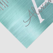 Zilveren Teal Glitter Geborsteld Metal Monogram Na Tissuepapier (Detail)