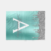 Zilveren Teal Glitter Geborsteld Metalen Monogram  Fleece Deken (Voorkant (Horizontaal))