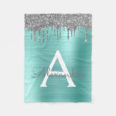 Zilveren Teal Glitter Geborsteld Metalen Monogram  Fleece Deken (Voorkant)