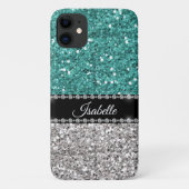 Zilveren Teal Glitter Glam Bling Persoonlijk Case-Mate iPhone Case (Achterkant)