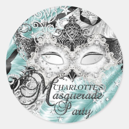 Zilveren Teal Glitter Masker Masker Sticker (Voorkant)