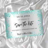 Zilveren teal groene glitters save the date voor S Aankondigingskaart