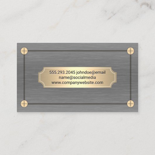 Zilveren textuur metaal | Gouden schroeven en plaa Visitekaartje (Achterkant)