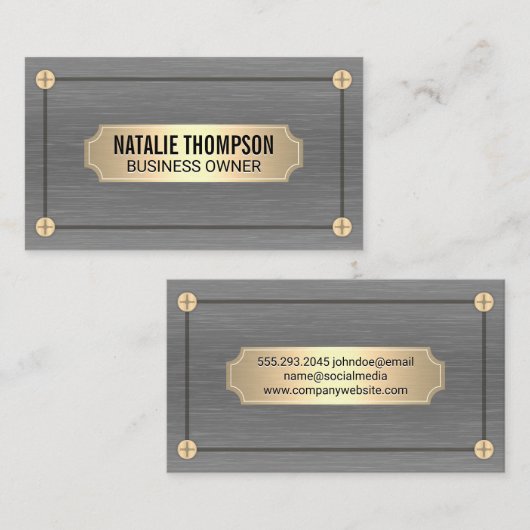 Zilveren Textuur Metallic | Gouden schroeven en Bo Visitekaartje (Voorkant / Achterkant)