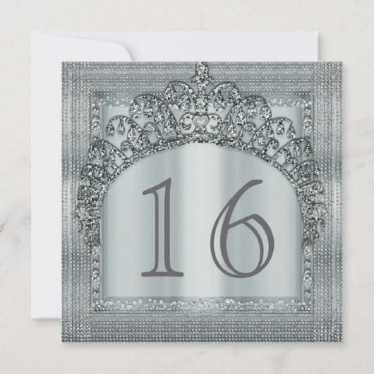 Zilveren Tiara Crown & Diamond Bling Uitnodigingen (Achterkant)