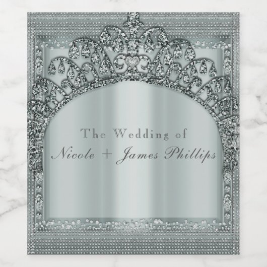 Zilveren Tiara Crown & Diamond Bling Wijn Etikette Wijn Etiket (Enkel label)