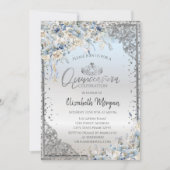 Zilveren Tiara, Diamanten Blauwe Bloemen Quinceañe Kaart (Voorkant)