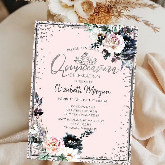 Zilveren Tiara,Diamanten Frame Witte Bloemen Kaart