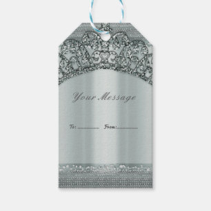 Zilveren Tiara Kroon & Diamanten Bling Feest Favor Cadeaulabel