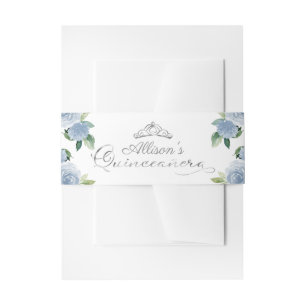 Zilveren Tiara Lichtblauw Bloemen Quinceanera Uitnodigingen Wikkel