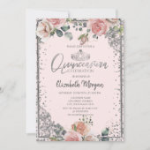 Zilveren Tiara met Parel,Roze Diamanten Rozen Quin Kaart (Voorkant)