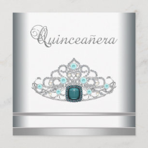 Zilveren Tiara Turquoise Quinceanera Kaart
