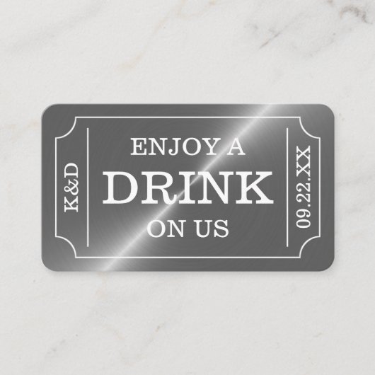 Zilveren Ticket Stijl "Geniet van een drankje op o Informatiekaartje (Voorkant)