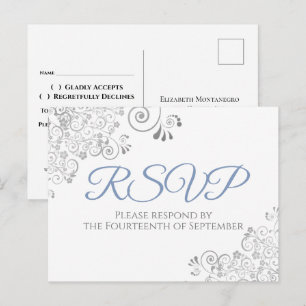 Zilveren Touches Eenvoudig Elegant Blauw Huwelijk  Briefkaart