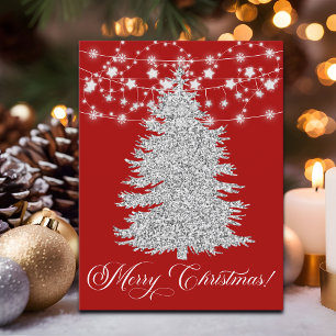 Zilveren Touwtje Licht Kerstboom Vrolijk Kerstfees Feestdagenkaart