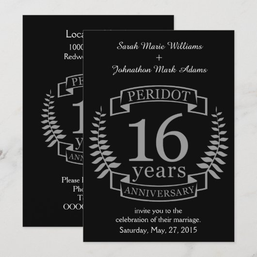 Zilveren Traditionele trouwdag 16 jaar Kaart (Voorkant / Achterkant)