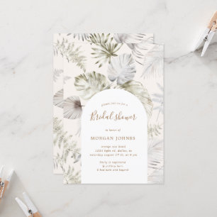 Zilveren Tropische Foliage Bridal Douche Uitnodigi Kaart