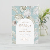 Zilveren Tropische Foliage Bridal Douche Uitnodigi Kaart (Staand voorkant)