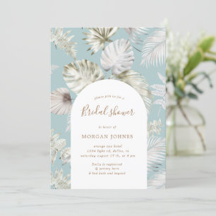 Zilveren Tropische Foliage Bridal Douche Uitnodigi Kaart