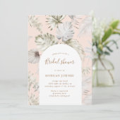 Zilveren Tropische Foliage Bridal Douche Uitnodigi Kaart (Staand voorkant)