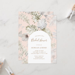 Zilveren Tropische Foliage Bridal Douche Uitnodigi Kaart