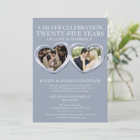 Zilveren trouwdag 25e feest 6 foto's kaart (Staand voorkant)