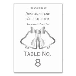 Zilveren Trouwtafel Nummer Kaart bellen en lint