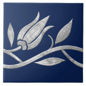 Zilveren Turkse tulp Naadloze Rand Tegeltje (Voorkant)