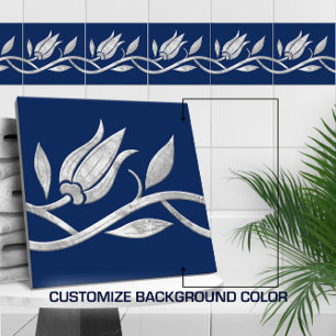 Zilveren Turkse tulp Naadloze Rand Tegeltje