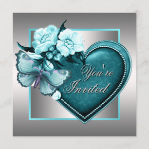 Zilveren Turquoise Blauwe Hart Vlinder Turquoise B Kaart