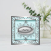 Zilveren Turquoise Blauwe Sweet 16 Verjaardagsfees Kaart (Staand voorkant)