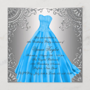 Zilveren Turquoise Blauwe Sweet Sixteen Verjaardag Kaart