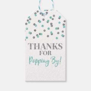 Zilveren Turquoise Confetti Bedankt voor het langs Cadeaulabel