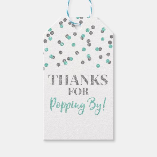 Zilveren Turquoise Confetti Bedankt voor het langs Cadeaulabel (Voorkant)