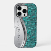 Zilveren Turquoise Faux Tooled Leather Cowgirl iPhone Hoesje (Achterkant)