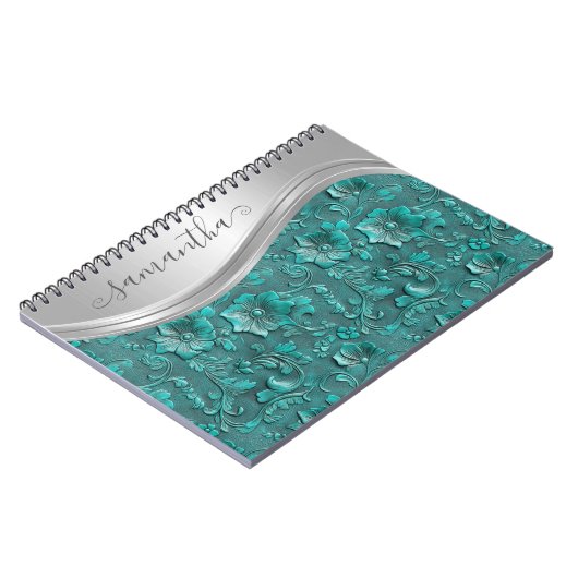 Zilveren Turquoise Faux Tooled Leather Cowgirl Notitieboek (Linkerzijde)