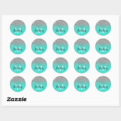 Zilveren Turquoise Glitter Ombre Monogram Ronde Sticker (Vel)