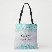 Zilveren turquoise groene glitters monogram naam g tote bag (Voorkant)