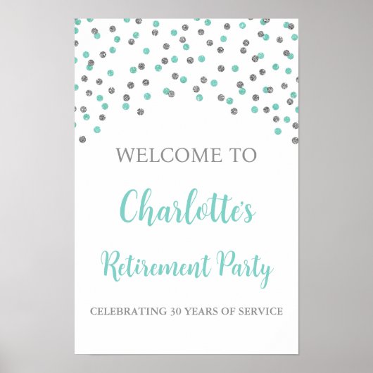 Zilveren Turquoise Pensioen Partij Custom 12x18 Poster (Voorkant)