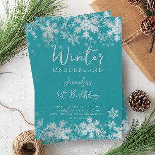 Zilveren Turquoise Winter ONEDERLAND 1e verjaardag Kaart