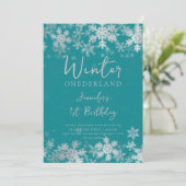 Zilveren Turquoise Winter ONEDERLAND 1e verjaardag Kaart (Staand voorkant)